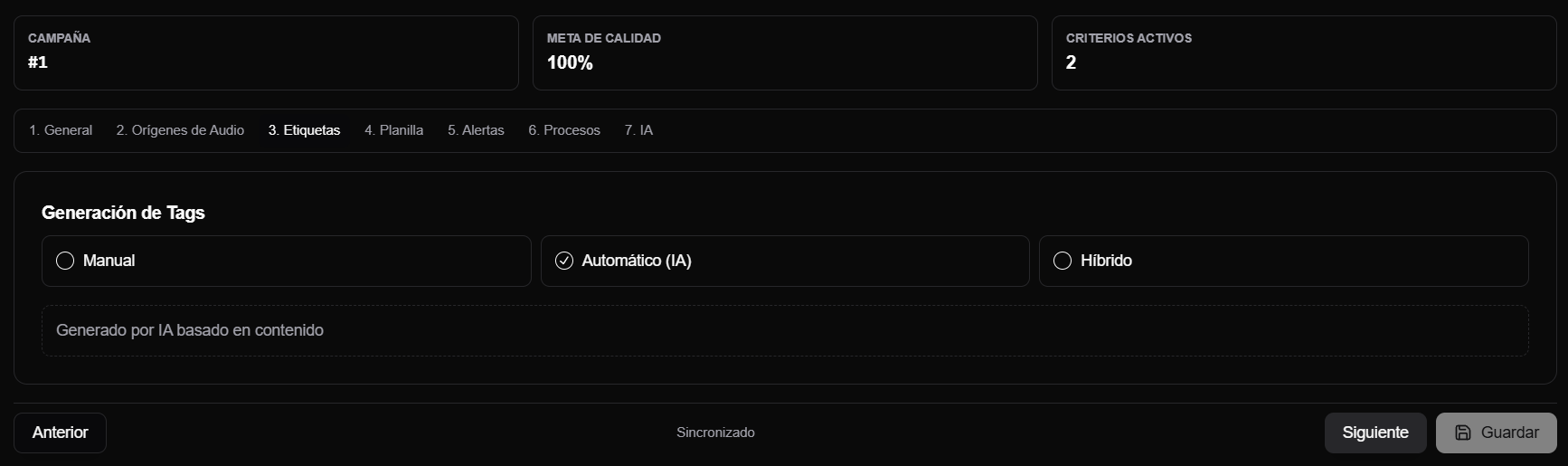 Configuracion de generacion de tags