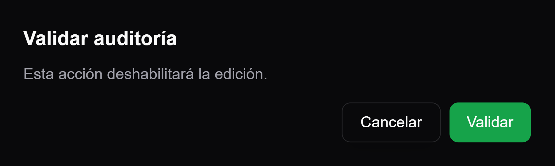 diálogo de confirmación para validar una auditoría de chat