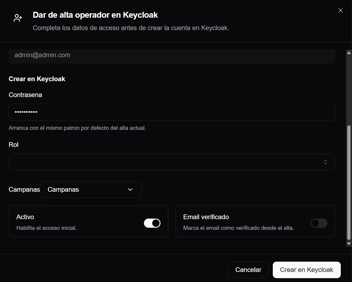 Configuracion de acceso para dar de alta el operador local en Keycloak