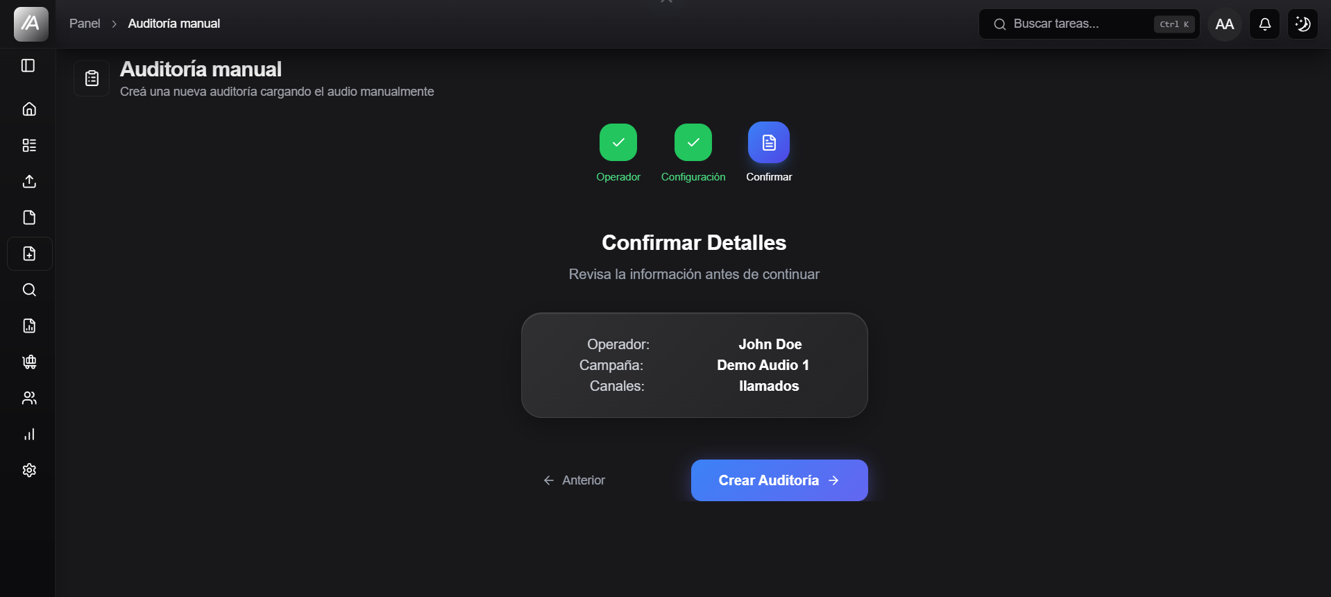 confirmacion de datos de auditoria manual
