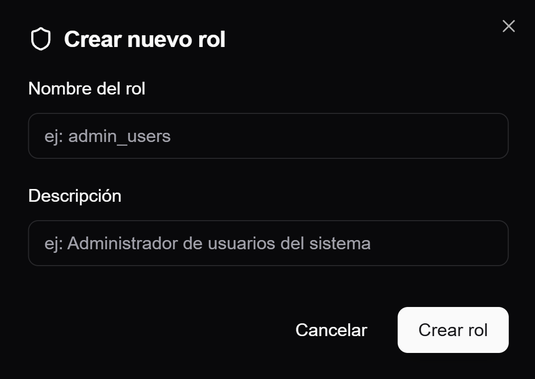 Formulario para crear un rol con nombre y descripcion