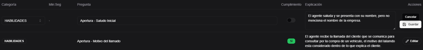 audit criterion in edit mode with editable fields and Save or Cancel actions