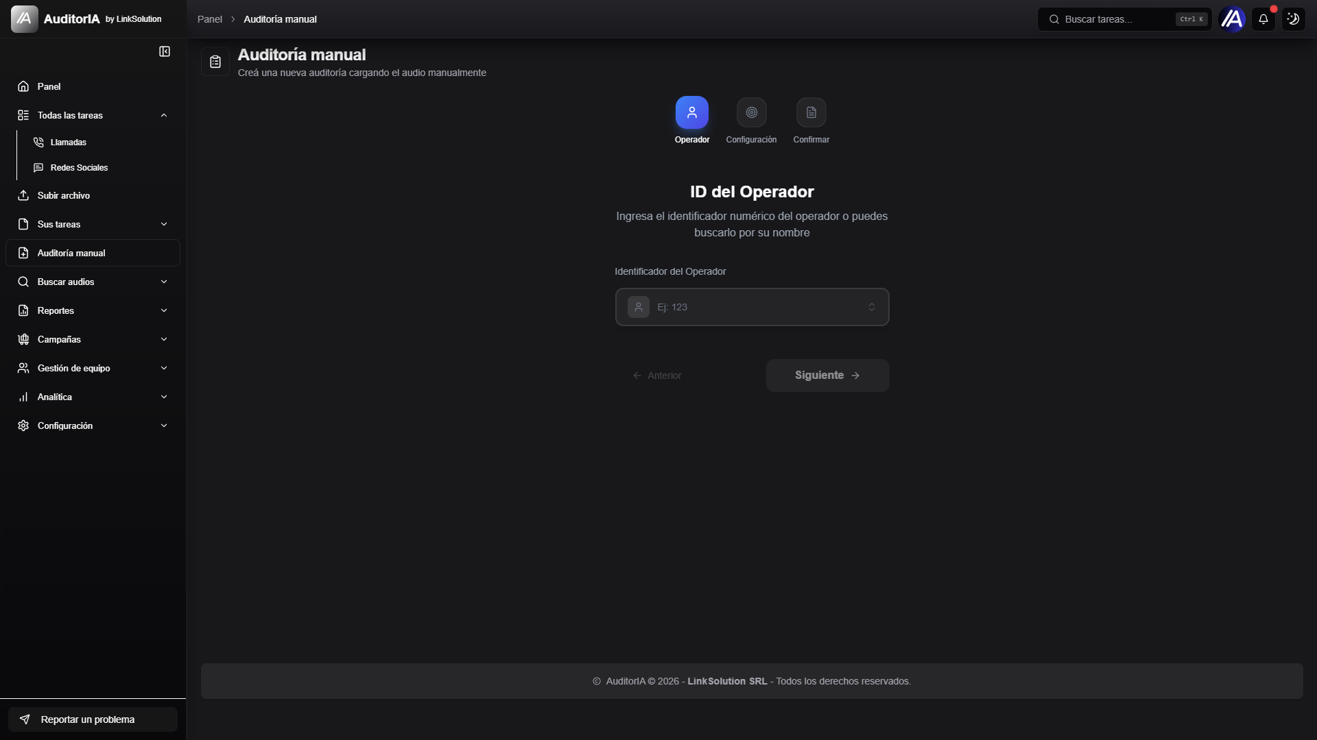manual audit initial screen