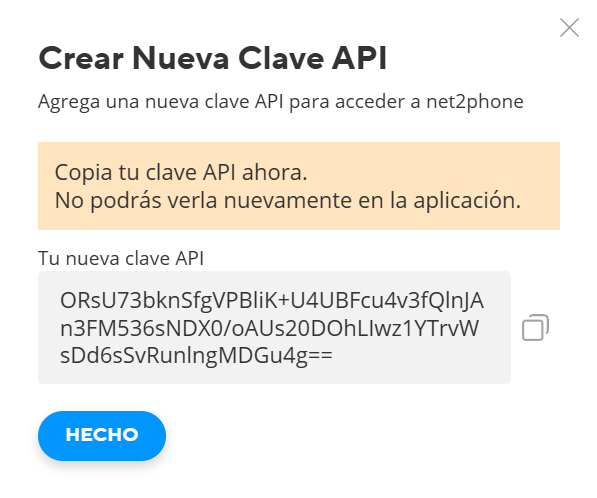 Generated API Key in Net2Phone