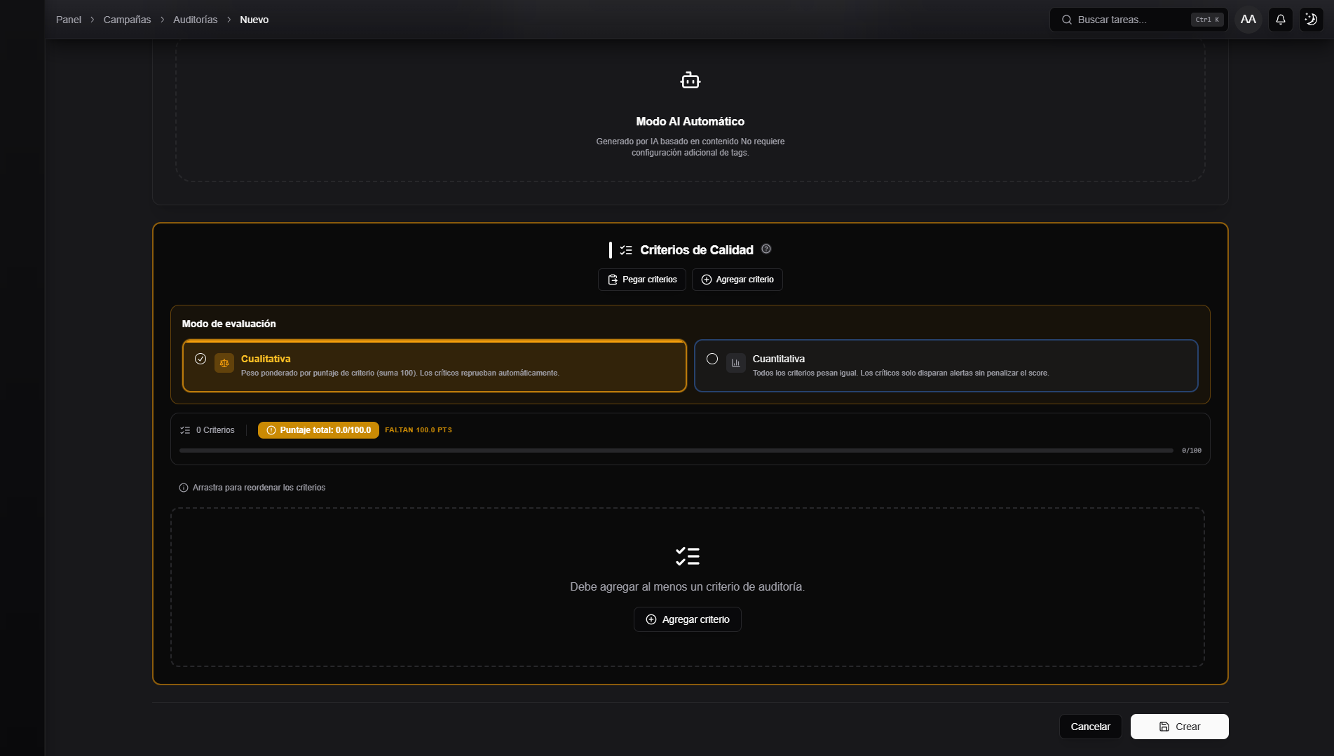 Qualitative mode without loaded criteria