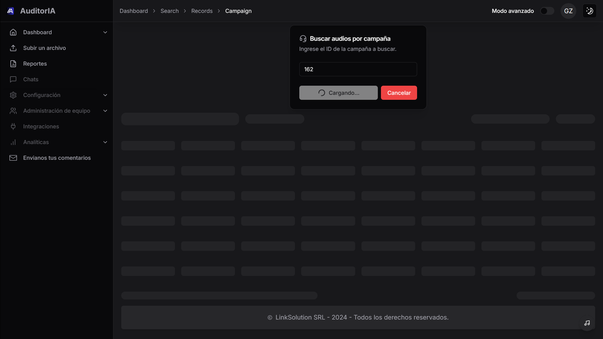 Search by campaign dialog prompting for campaign ID