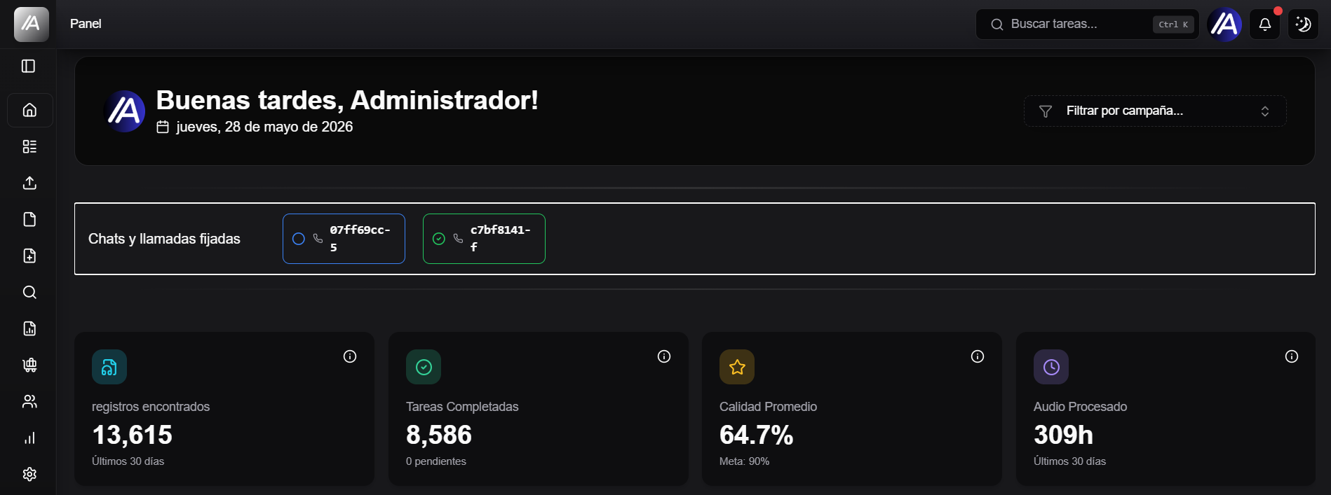 pinned tasks on the AuditorIA dashboard