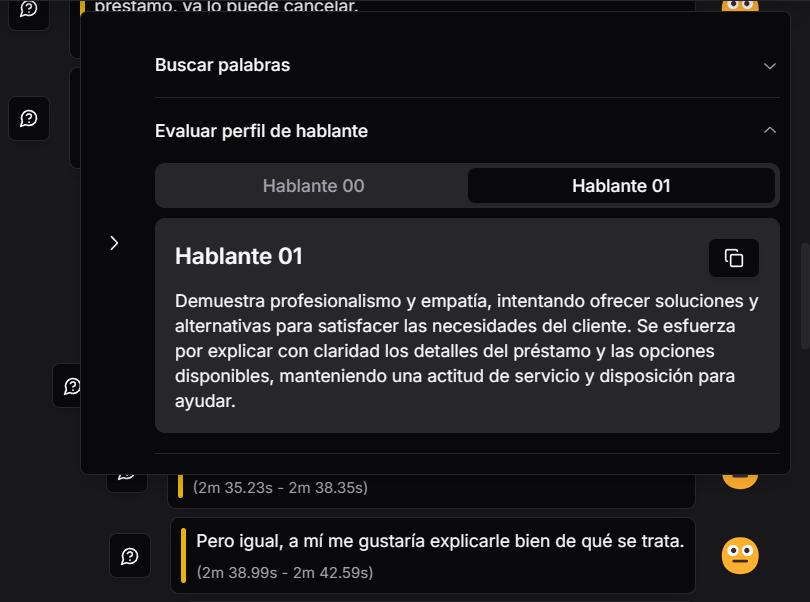 Speaker profile panel with AI-generated summary