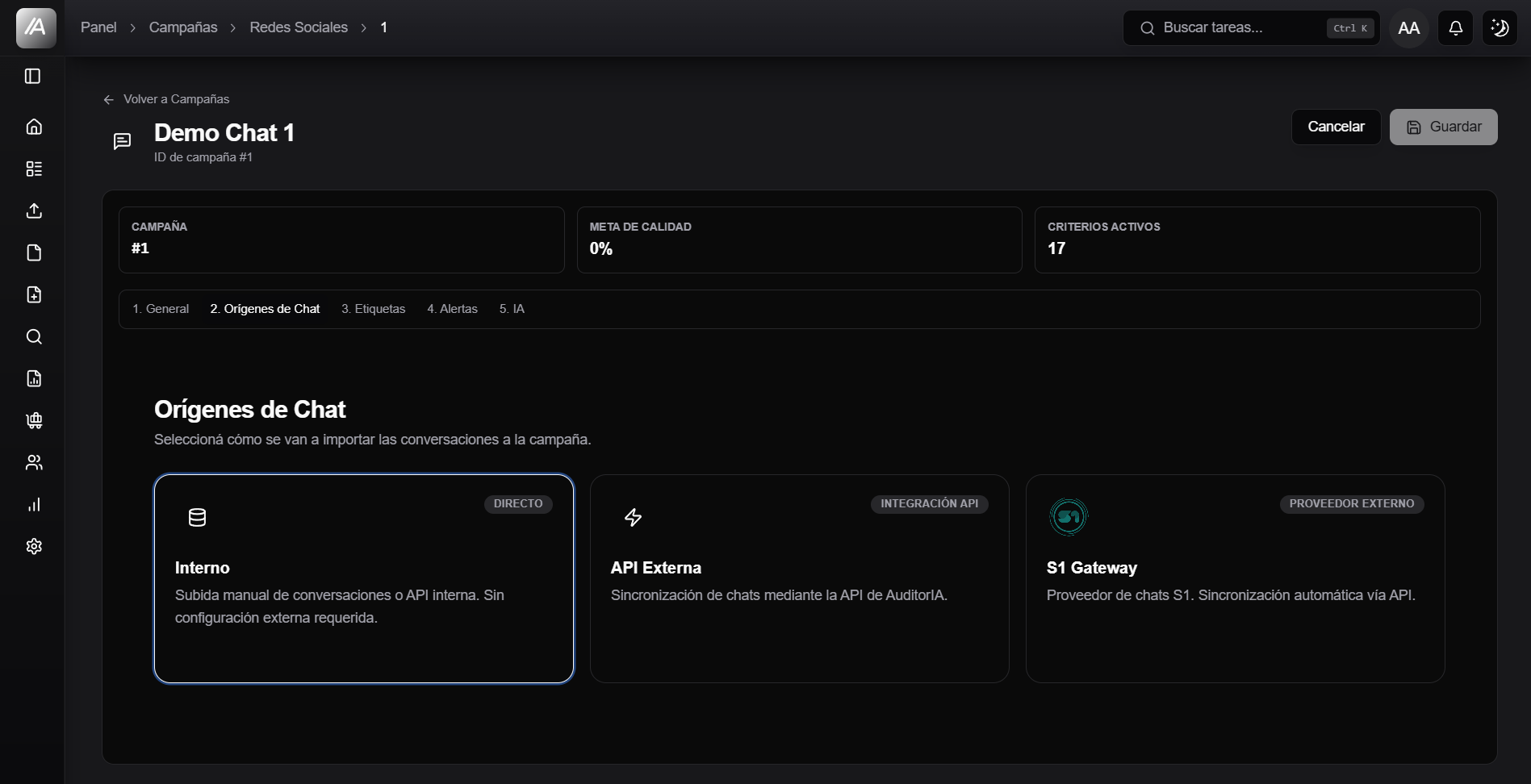 Origens de chat de uma campanha RRSS