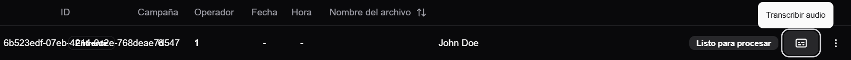 acao Transcribir audio em uma linha de audio pronto para processar